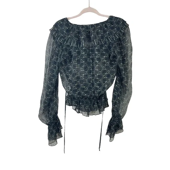 ROBERT RODRIGUEZ womens size 8 silk ruffled black semi sheer blouse - Picture 4 of 4
